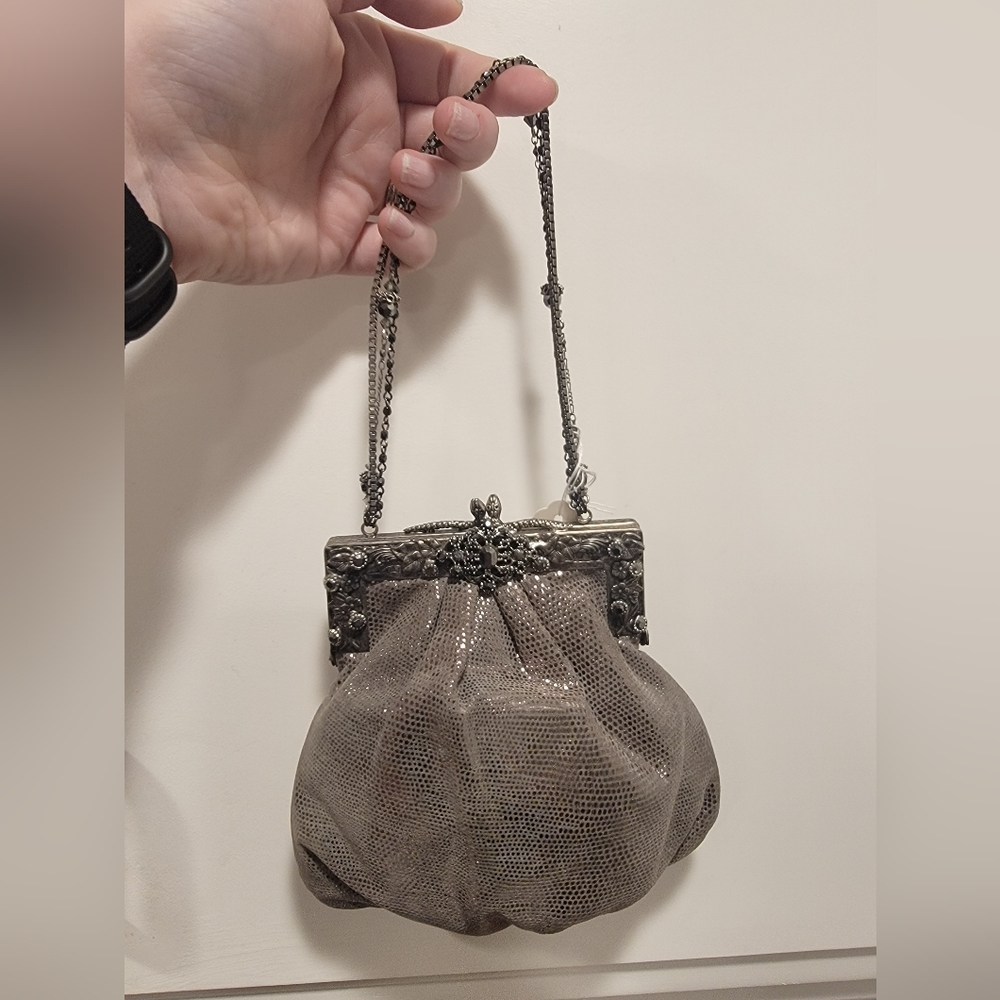 Todd Anthony New York Silver Vintage Leather & Crystal Purse